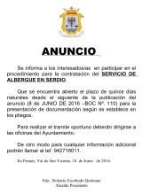 Anuncio contratación del Servicio de Albergue en Serdio